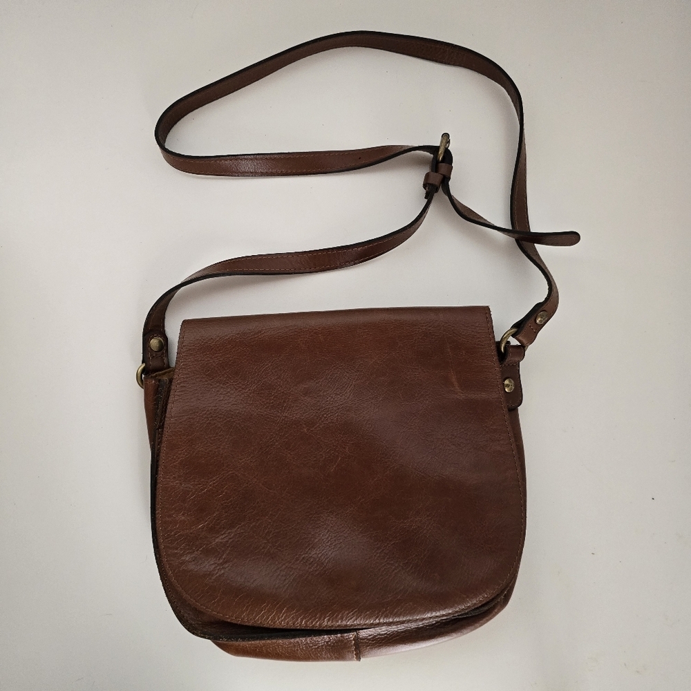 Patricia Nash Genuine Brown Leather Mail Pouch Shoulder Crossbody Bag